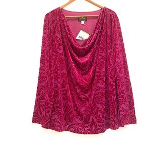 NWT Bob Mackie Womens Velvet Burnout Top Plus Size 3X Pink Tank Lined Cowl Neck